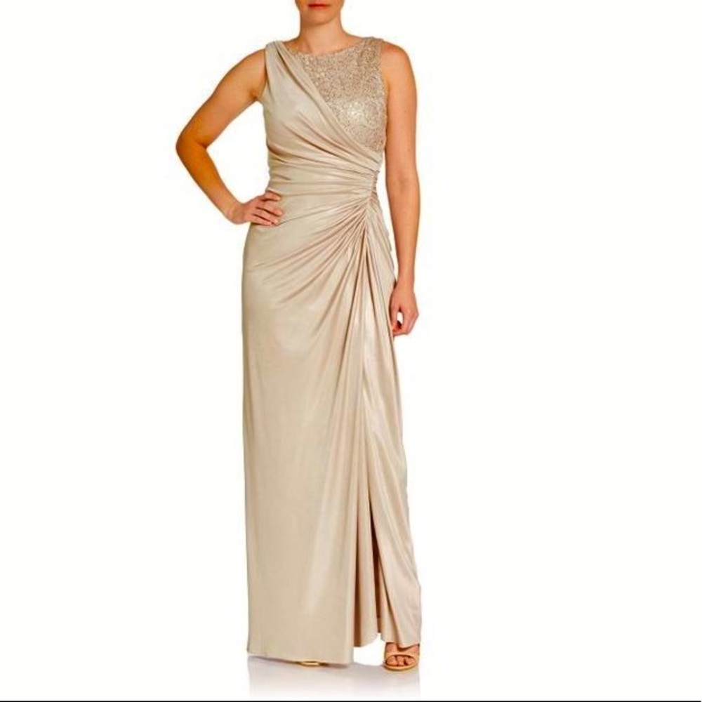 Adrianna Papell champagne Gold Gown, Size 12